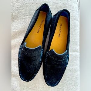 Donald Pliner Varran Driving Penny Loafer Black Suede Blur Stitch Sz 9.5 Mens